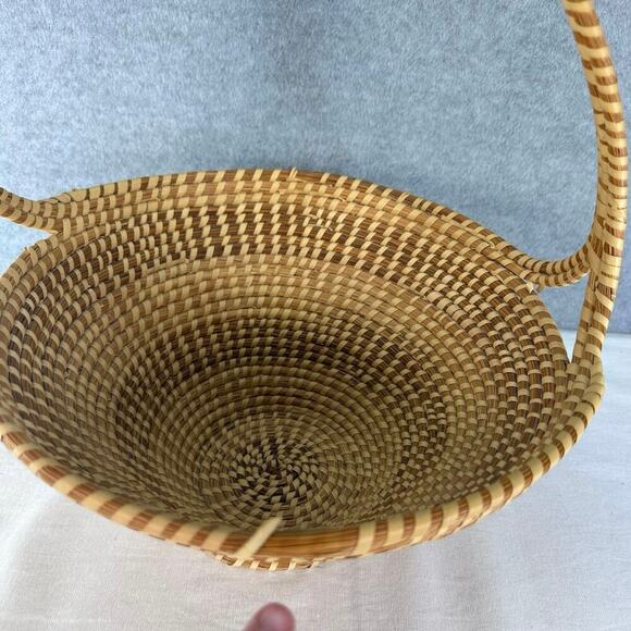Large Carolina Sweetgrass Gullah Pedestal CHS Market Basket Handle Easter 14x12” - Picture 9 of 11